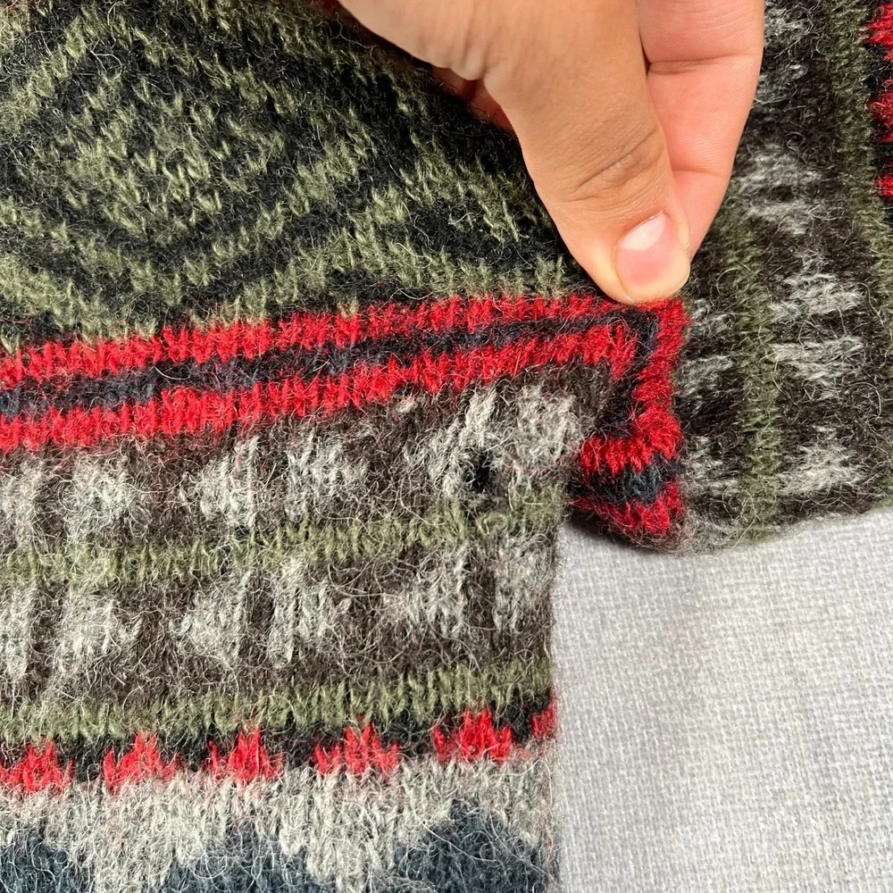 Icewear Nordic Fair Isle Quarter Zip Wool Sweater Mens Large Blue Gray Red